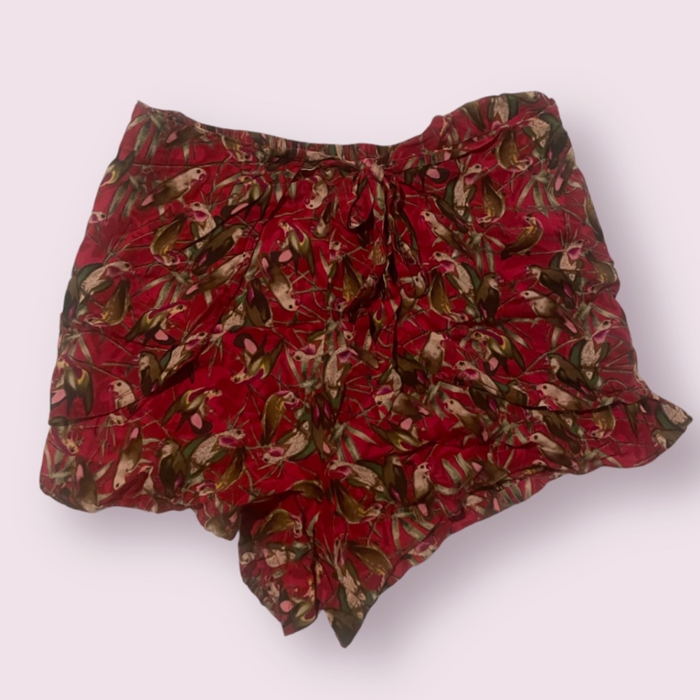 Band of Gypsies Parrot Bird Tulip Tie Micro Boho Pull On Hipster Vaca Shorts